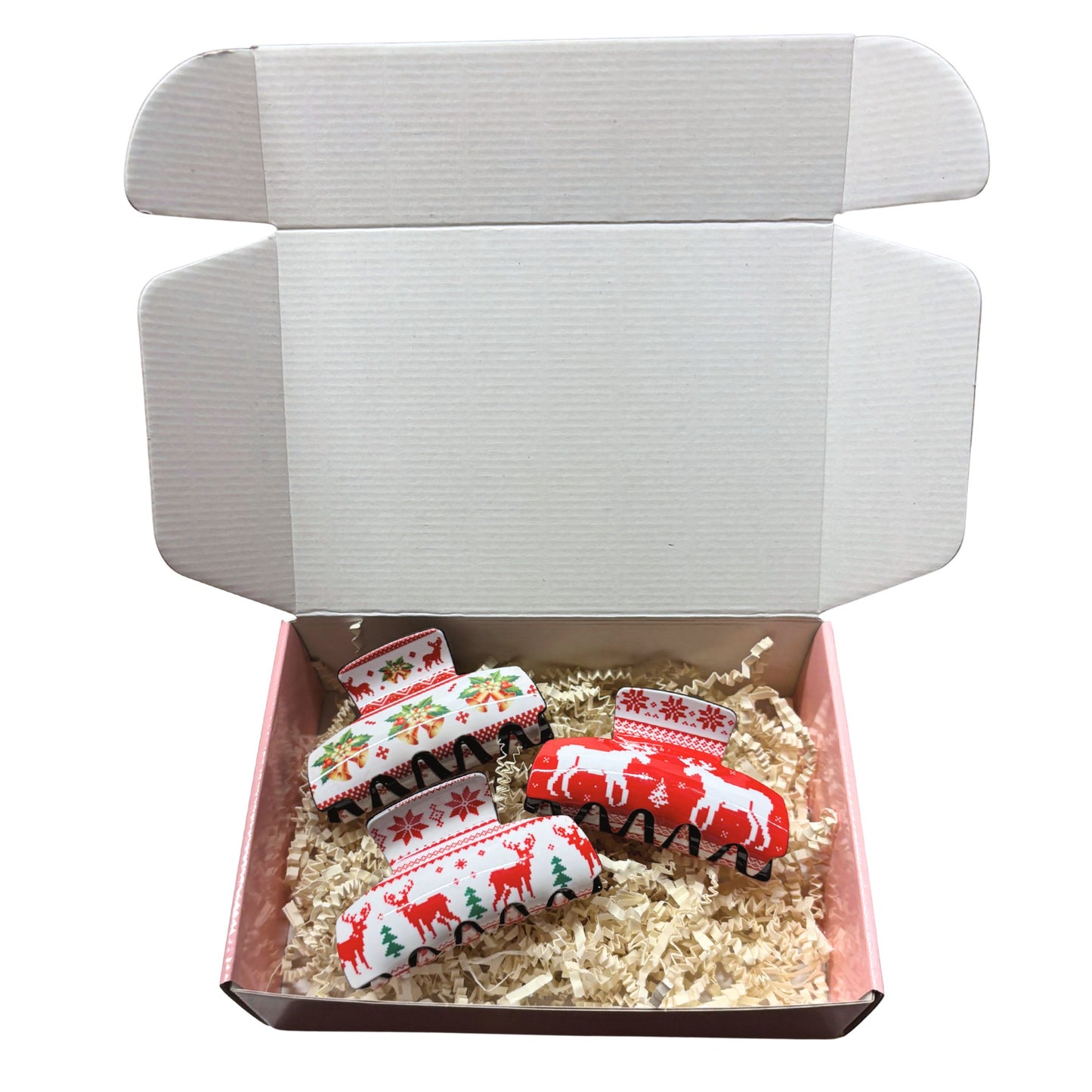 Ugly Christmas Sweater Hair Claw Gift Box | Boxed Set of 3 Holiday Hair Clips