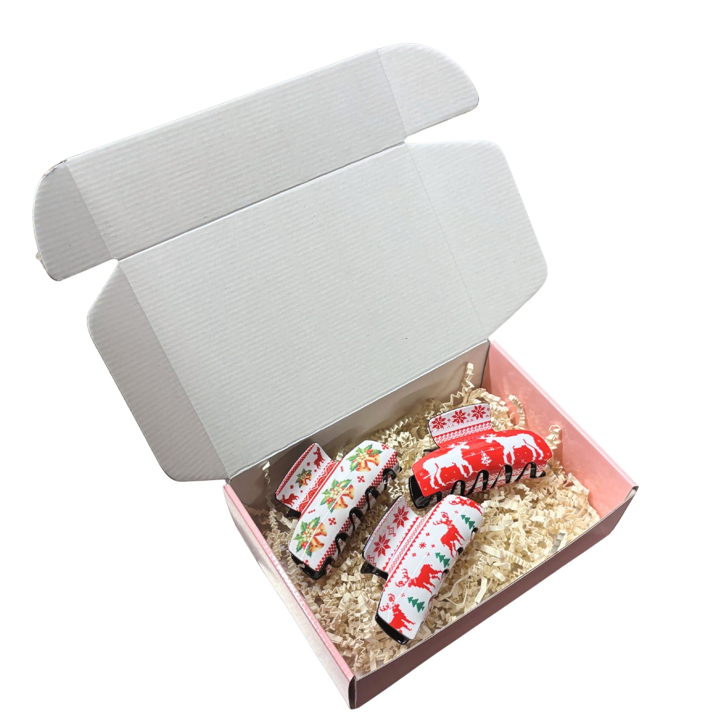 Ugly Christmas Sweater Hair Claw Gift Box | Boxed Set of 3 Holiday Hair Clips