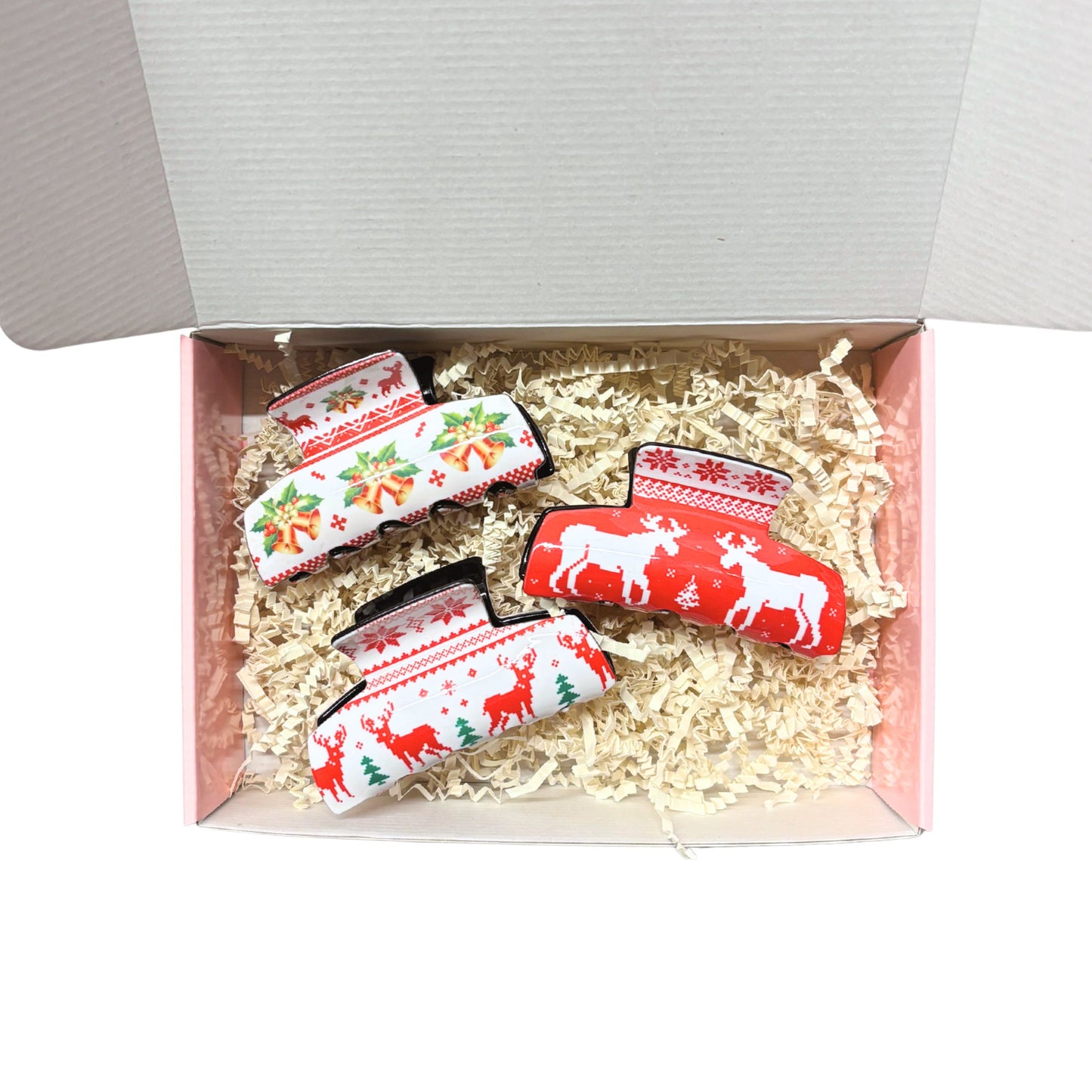 Ugly Christmas Sweater Hair Claw Gift Box | Boxed Set of 3 Holiday Hair Clips