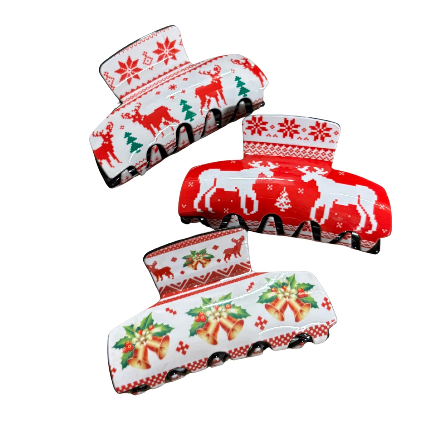 Ugly Christmas Sweater Hair Claw Gift Box | Boxed Set of 3 Holiday Hair Clips