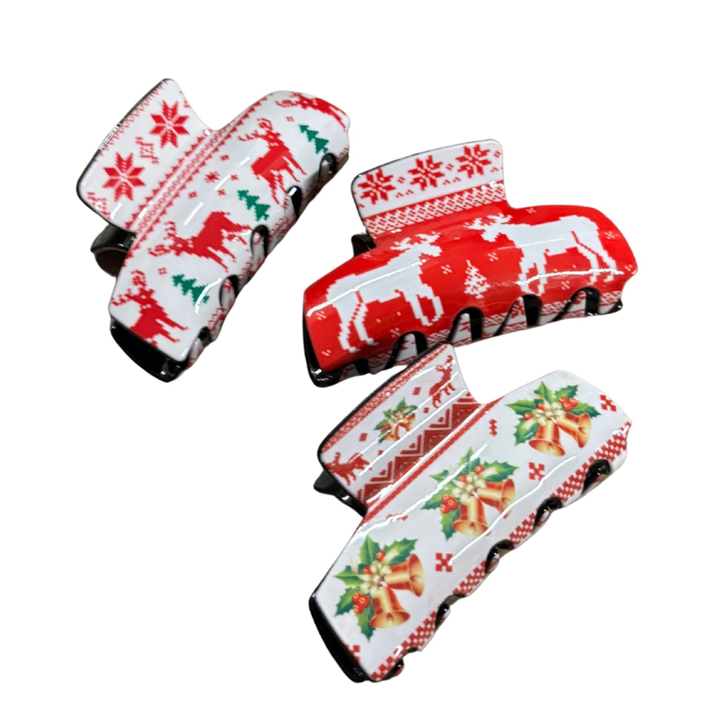 Ugly Christmas Sweater Hair Claw Gift Box | Boxed Set of 3 Holiday Hair Clips