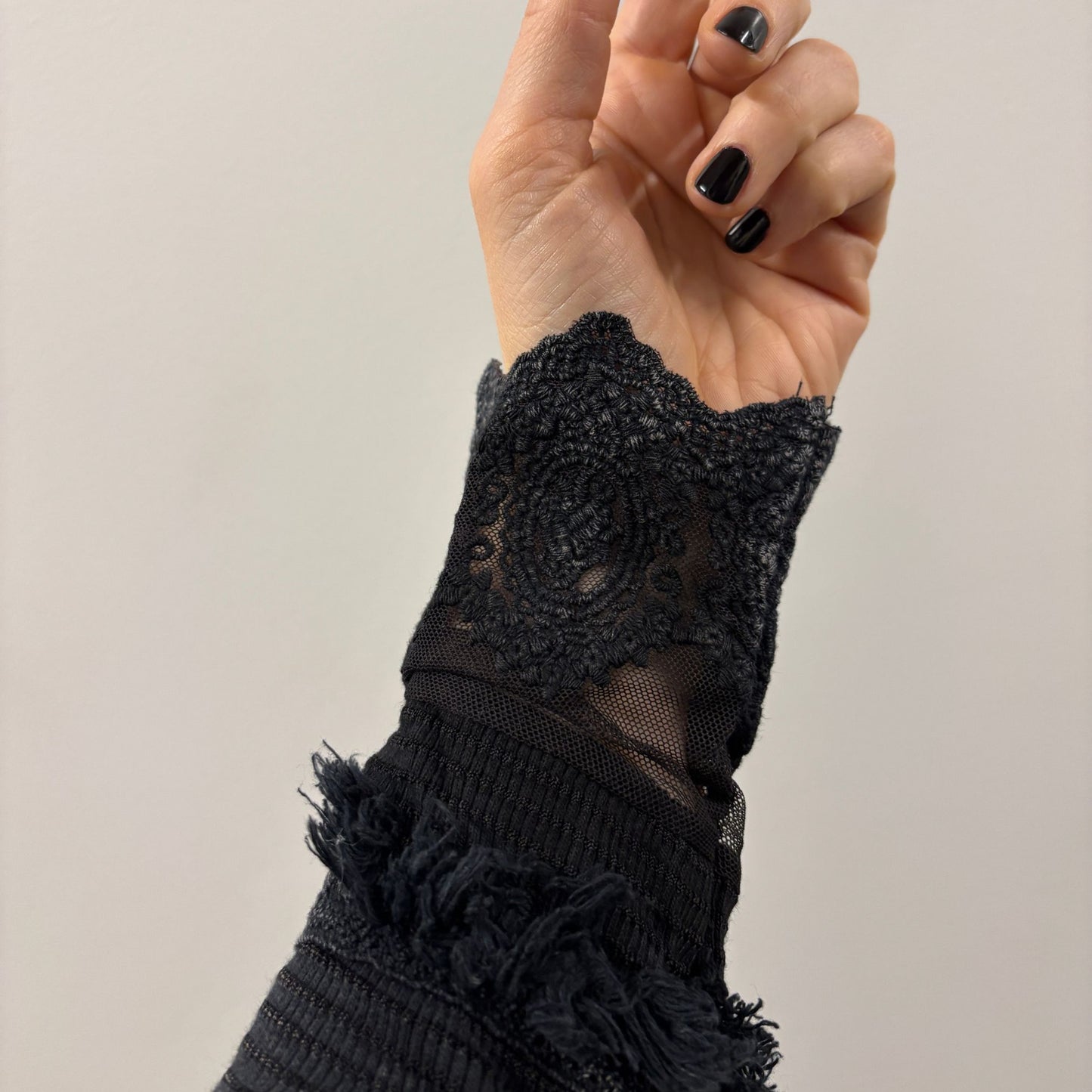 Ultimate '90s Princess Grunge Waffle Dress in Black with Lace Mesh Sleeve Detail | Y2K Mall Goth Long Sleeve Fall Winter Dress [SM-XL]