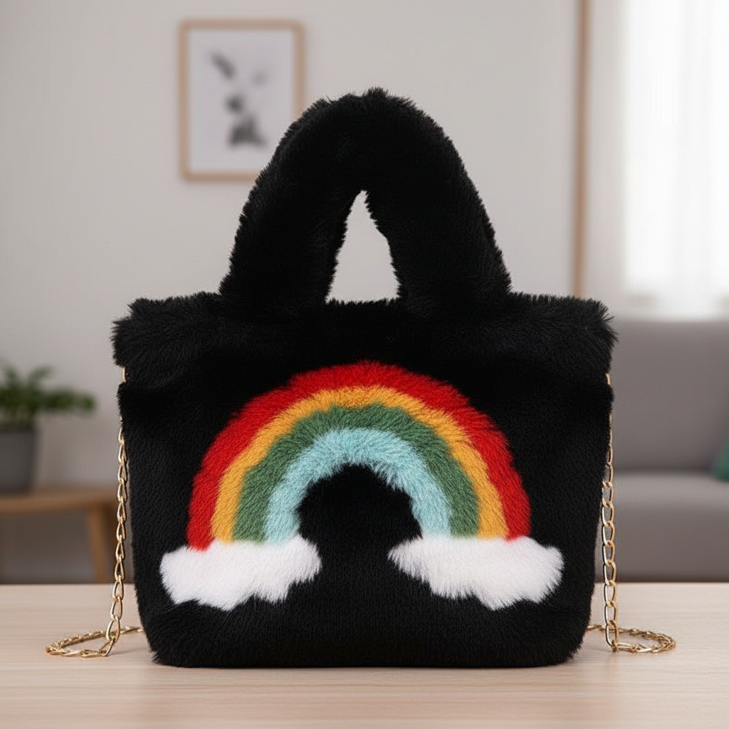 Ultra Soft Fuzzy Rainbow Mini Handbag | Rave-Ready Mini Furry Bag