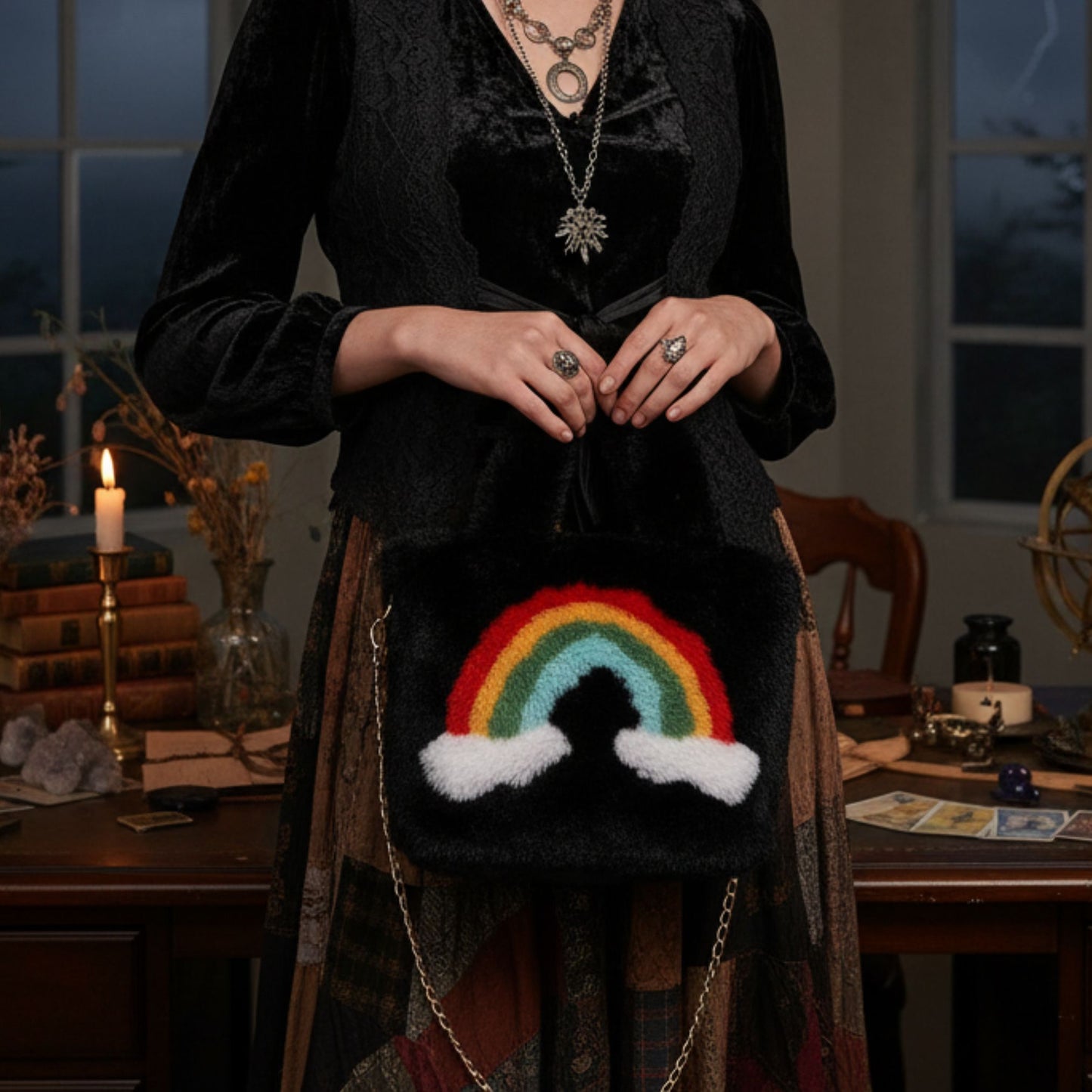 Ultra Soft Fuzzy Rainbow Mini Handbag | Rave-Ready Mini Furry Bag