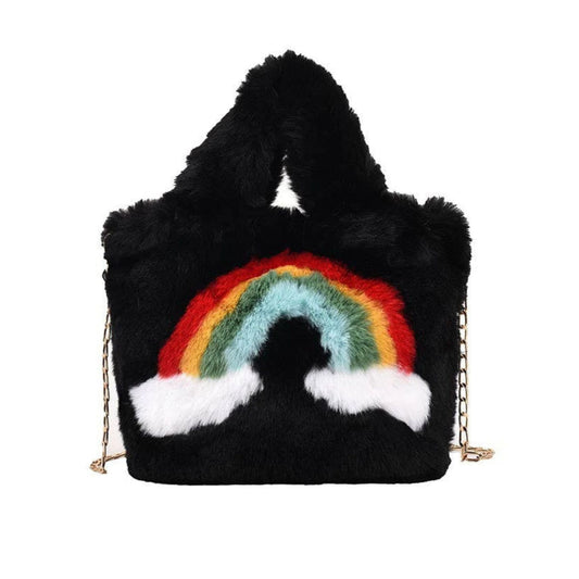 Ultra Soft Fuzzy Rainbow Mini Handbag | Rave-Ready Mini Furry Bag