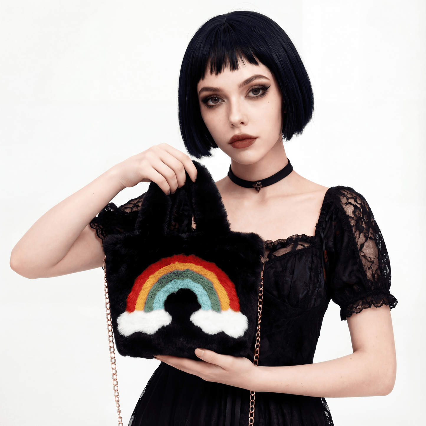 Ultra Soft Fuzzy Rainbow Mini Handbag | Rave-Ready Mini Furry Bag