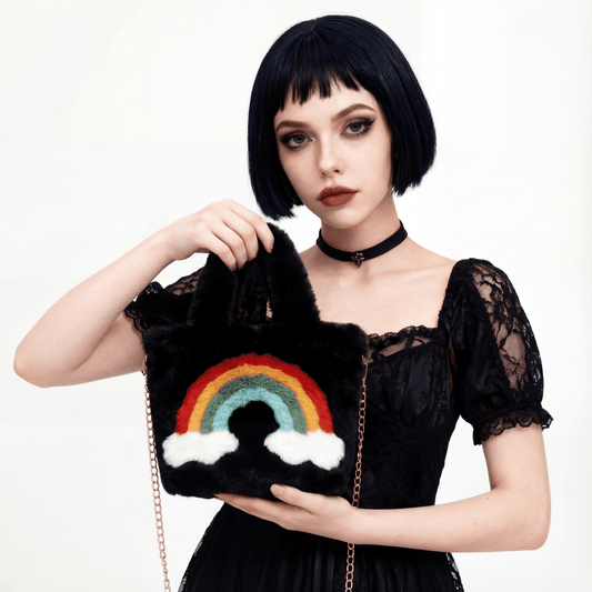 Ultra Soft Fuzzy Rainbow Mini Handbag | Rave-Ready Mini Furry Bag
