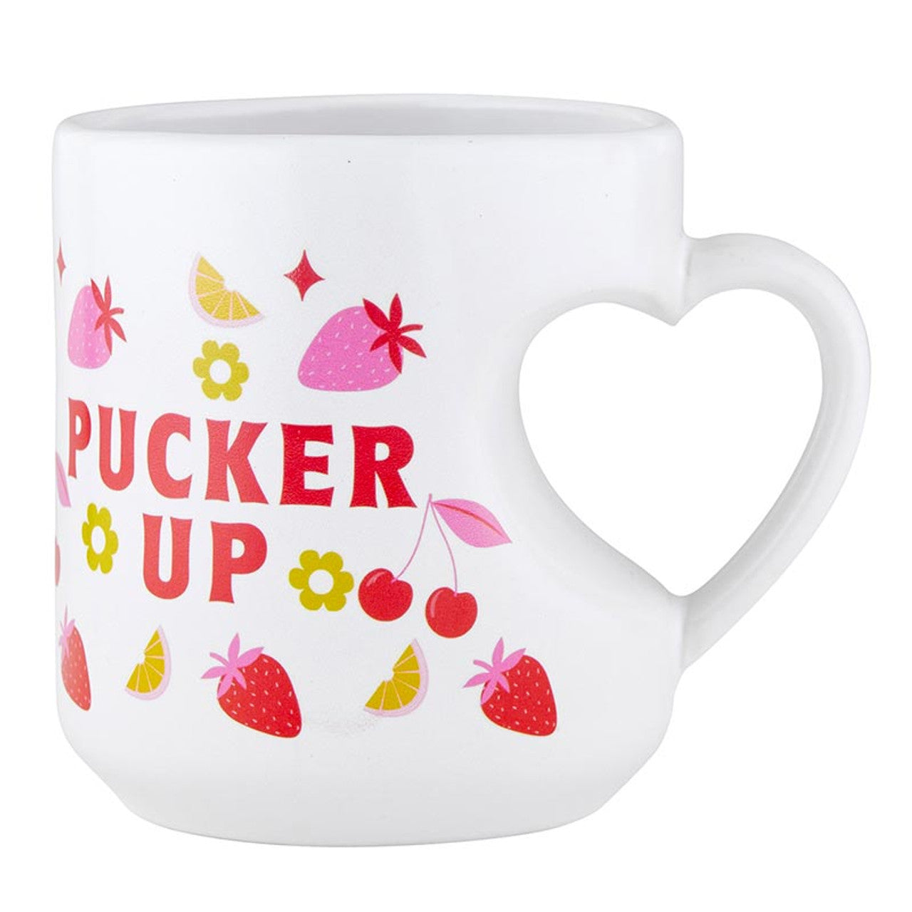 Valentine's Pucker Up Heart Shaped Handle Mug | Stoneware Tea Coffee Cup | 12oz