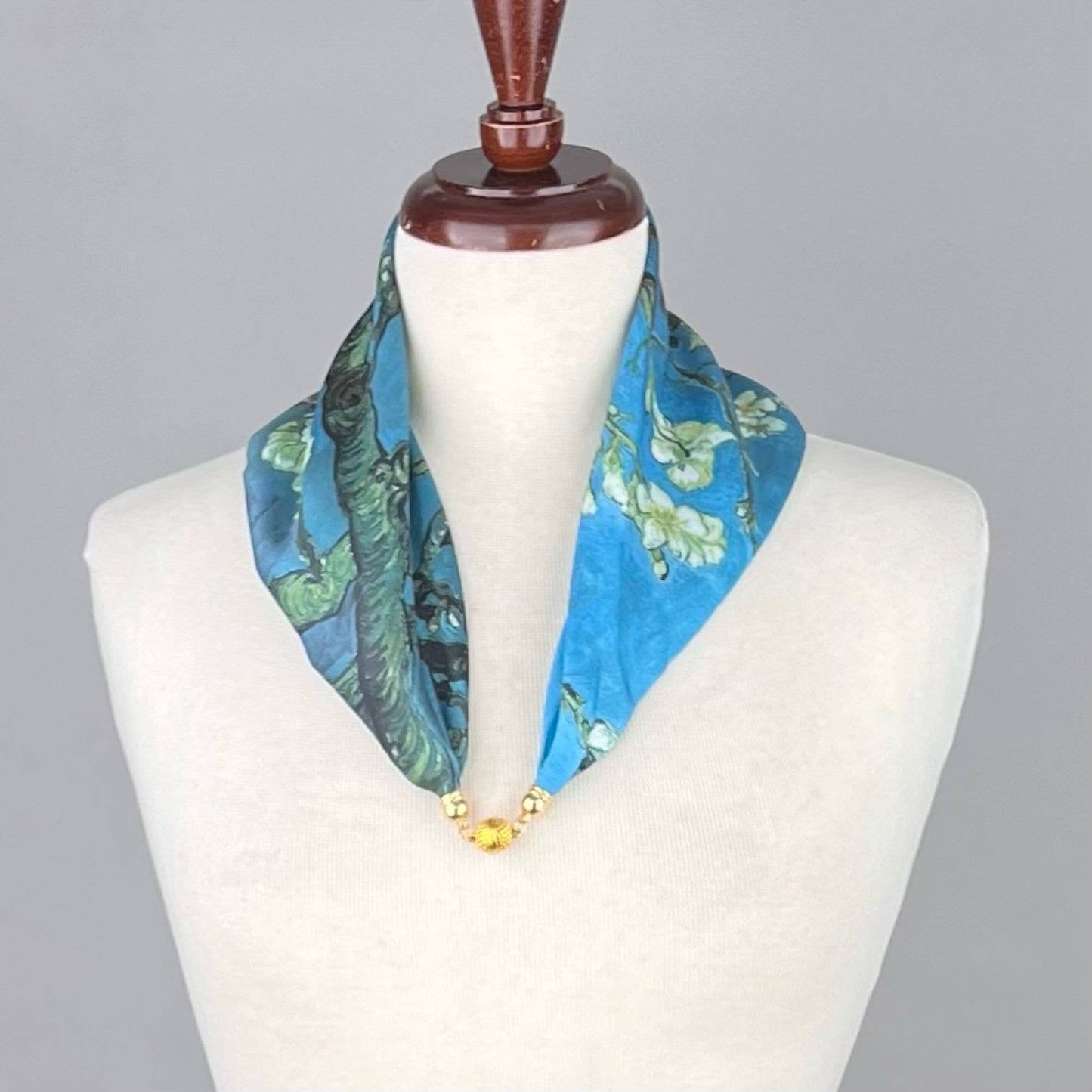 Van Gogh Almond Blossom Satin Pre-Tied Necklace Style Scarf with Magnetic Closure-Cathayana-The Bullish Store