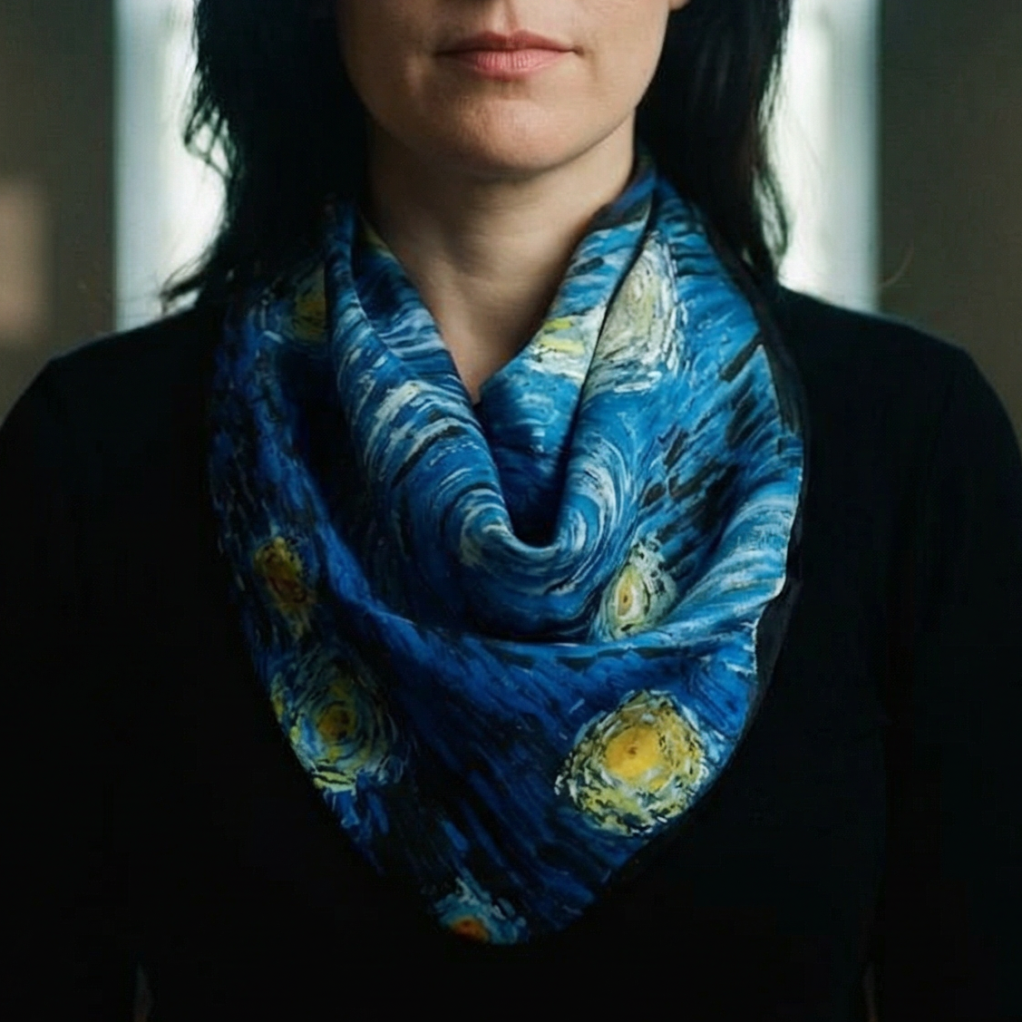 Van Gogh Starry Night Pre-Tied Necklace Style Scarf with Magnetic Closure