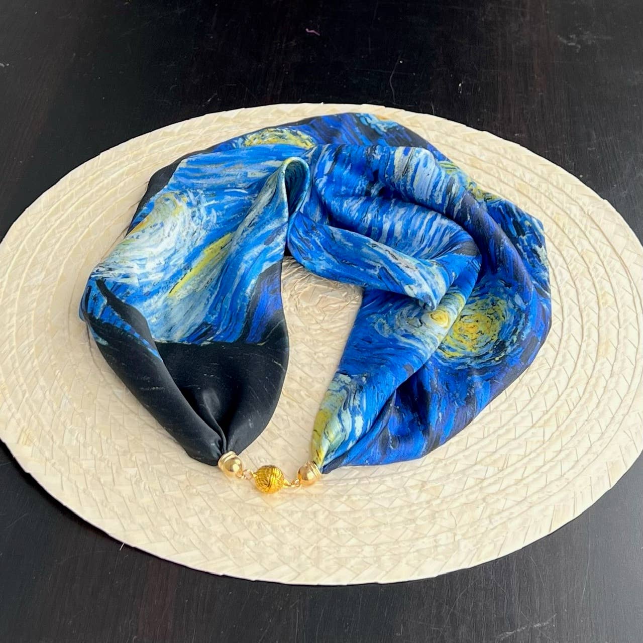 Van Gogh Starry Night Pre-Tied Necklace Style Scarf with Magnetic Closure