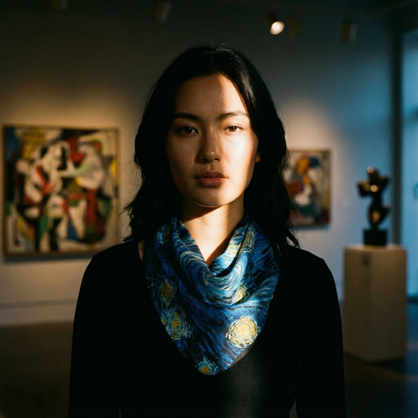 Van Gogh Starry Night Pre-Tied Necklace Style Scarf with Magnetic Closure