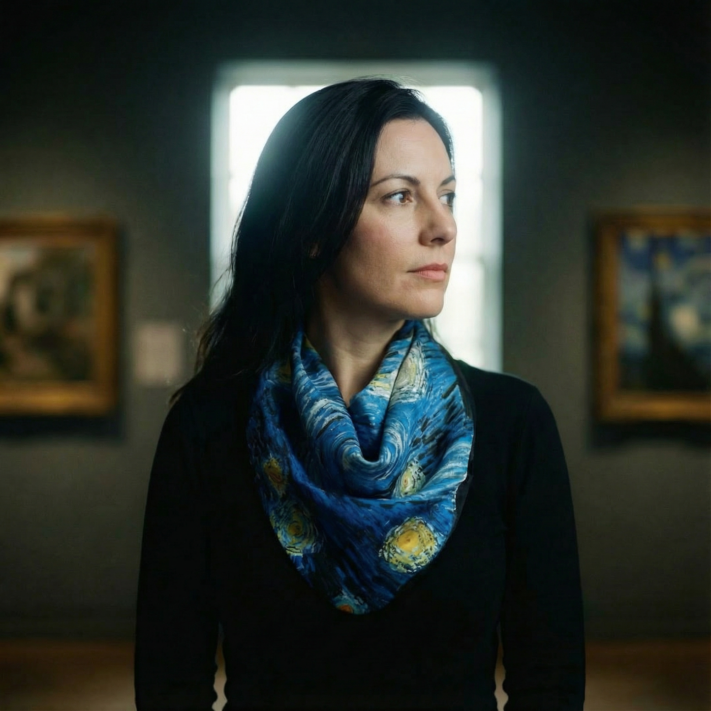 Van Gogh Starry Night Pre-Tied Necklace Style Scarf with Magnetic Closure