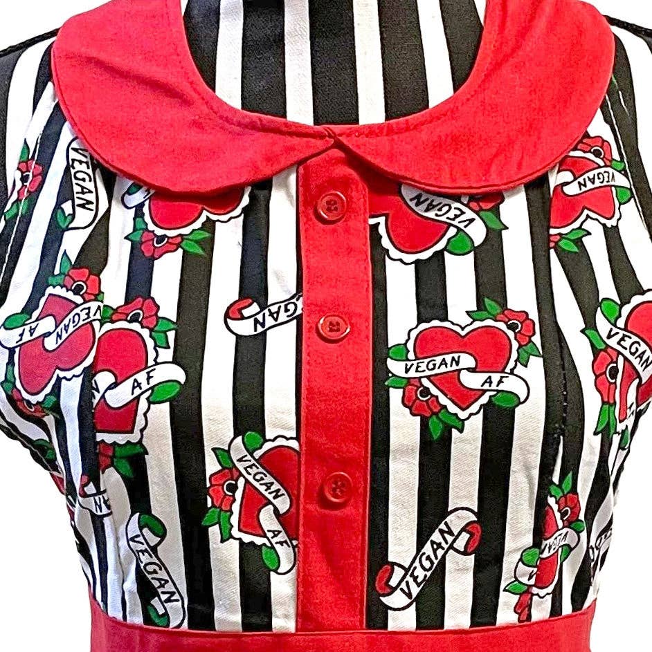 Vegan Kitchen Rockabilly Apron and Small Serving Plates Bundle