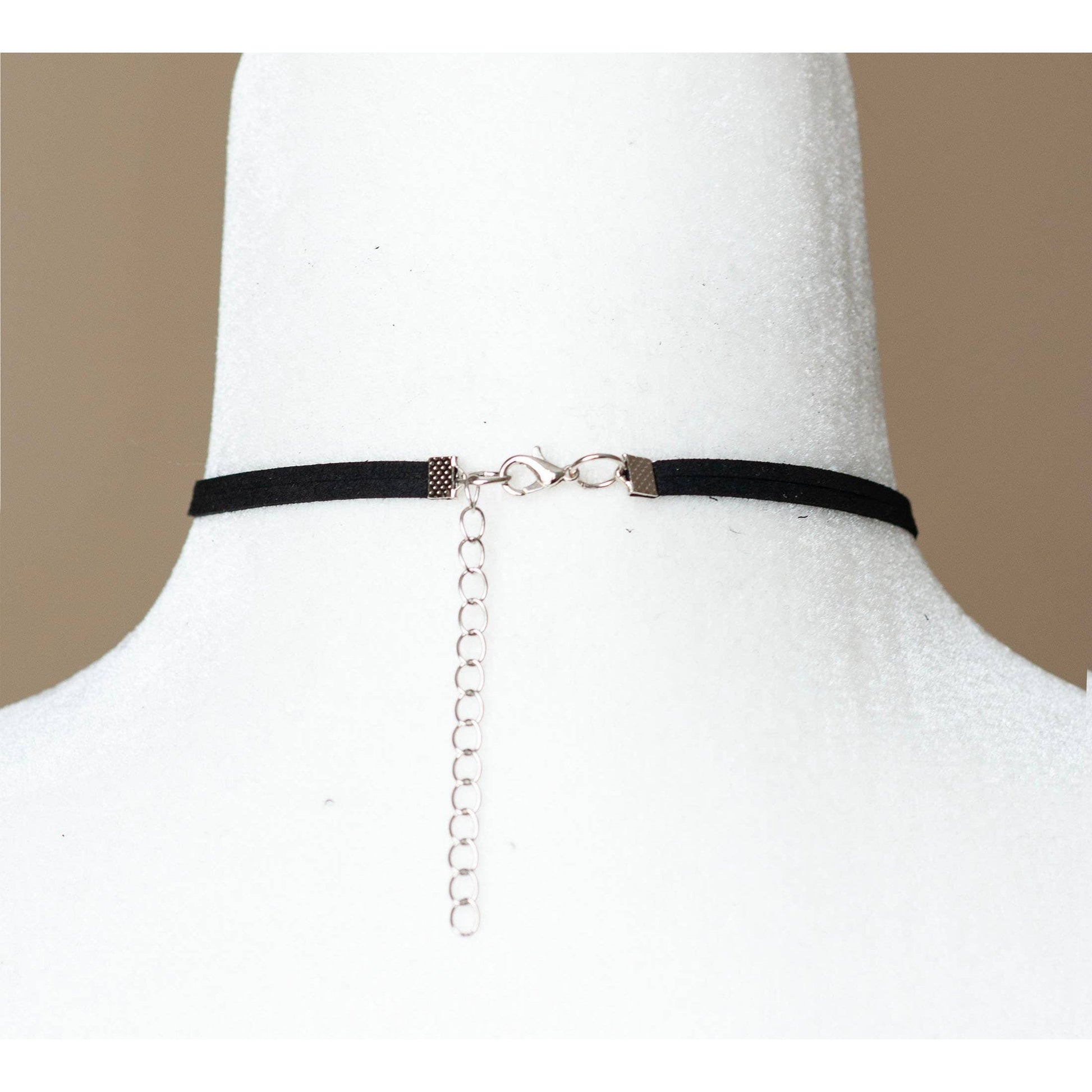 Vegan Suede Choker Necklace with Black Agate Gemstone