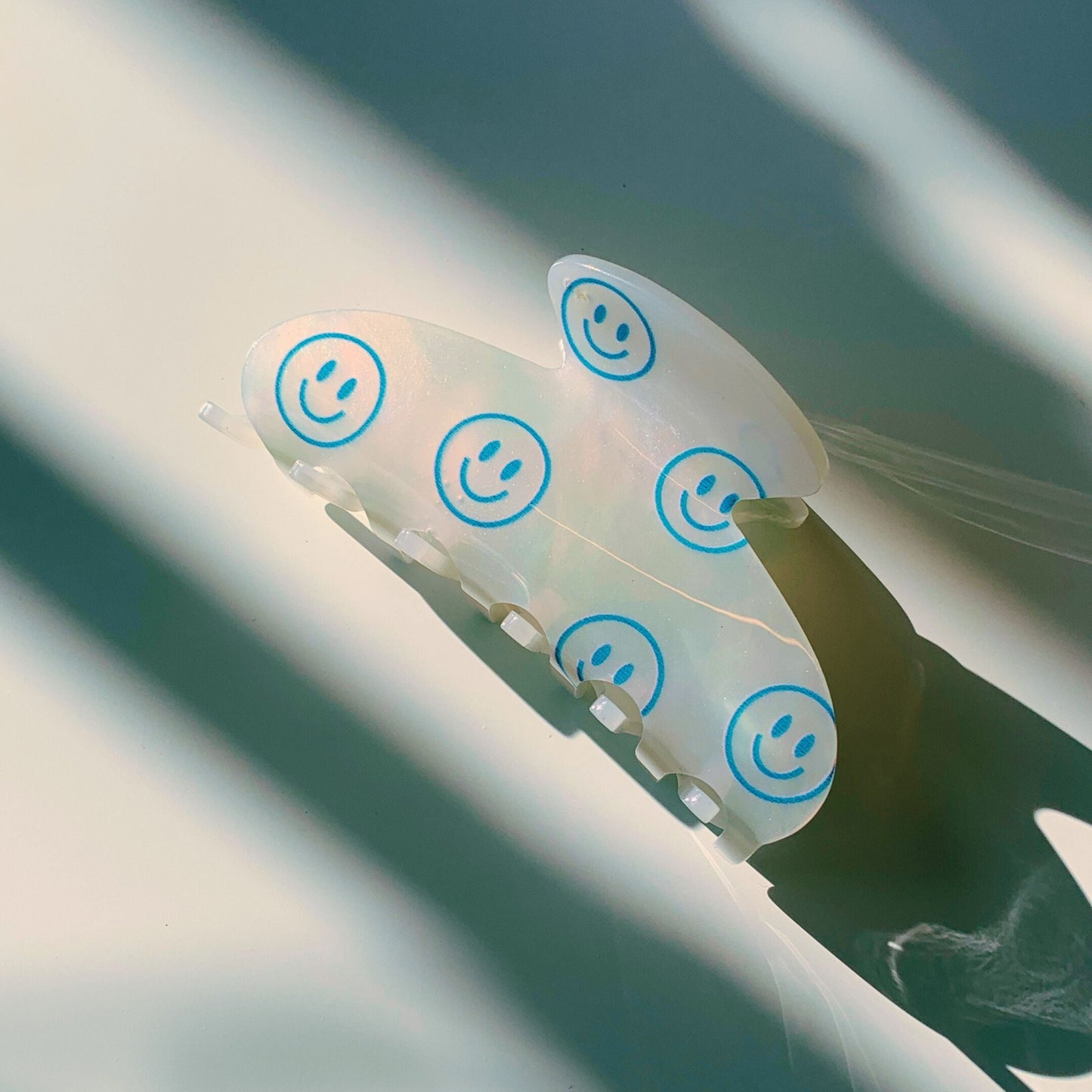 Velvet Claws 90s Hair Clip | Blue Joyful Emoji Face | Claw Clip in Velvet Travel Bag