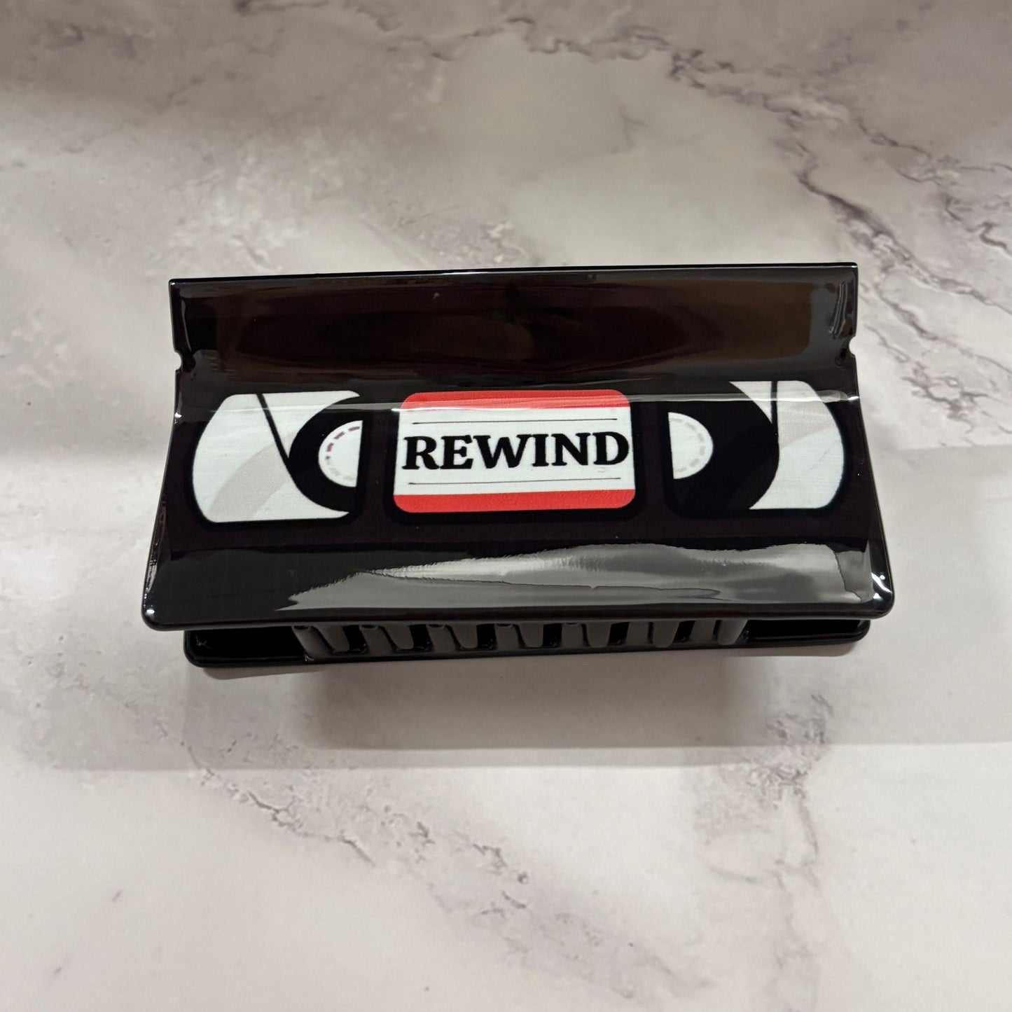 Velvet Claws Be Kind Please Rewind VHS Hair Claw | Claw Clip in Velvet Travel Bag