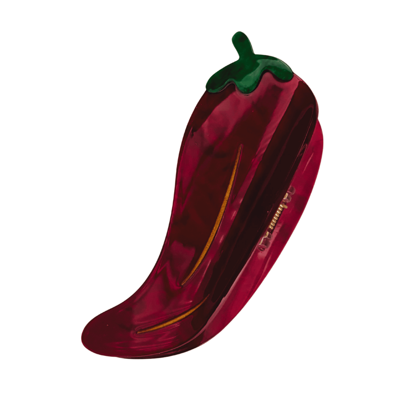 Red pepper-shaped hair claw on a white background