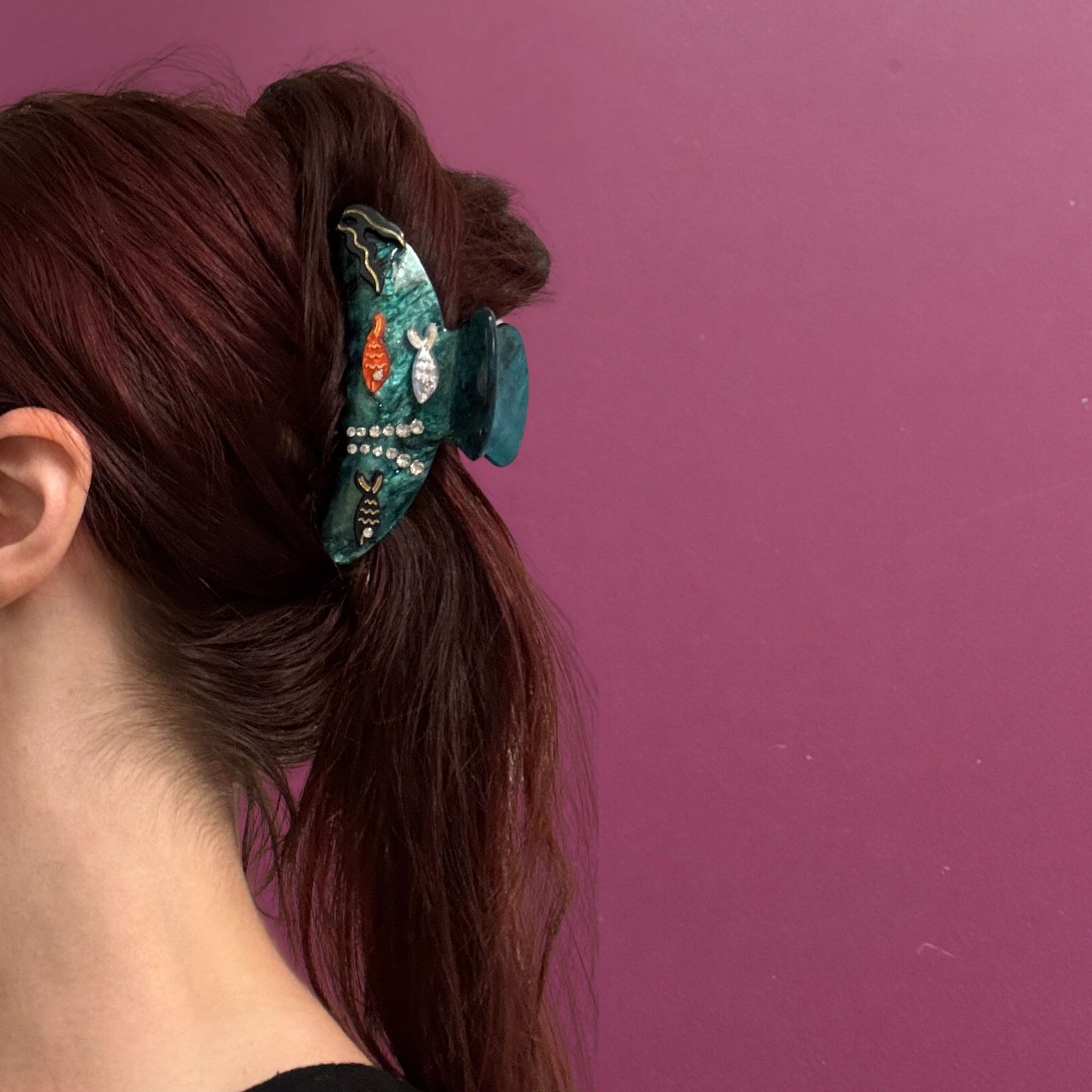 Velvet Claws Disco Goldfish Hair Claw Clip | Double-Sided Embellishment in Velvet Travel Bag