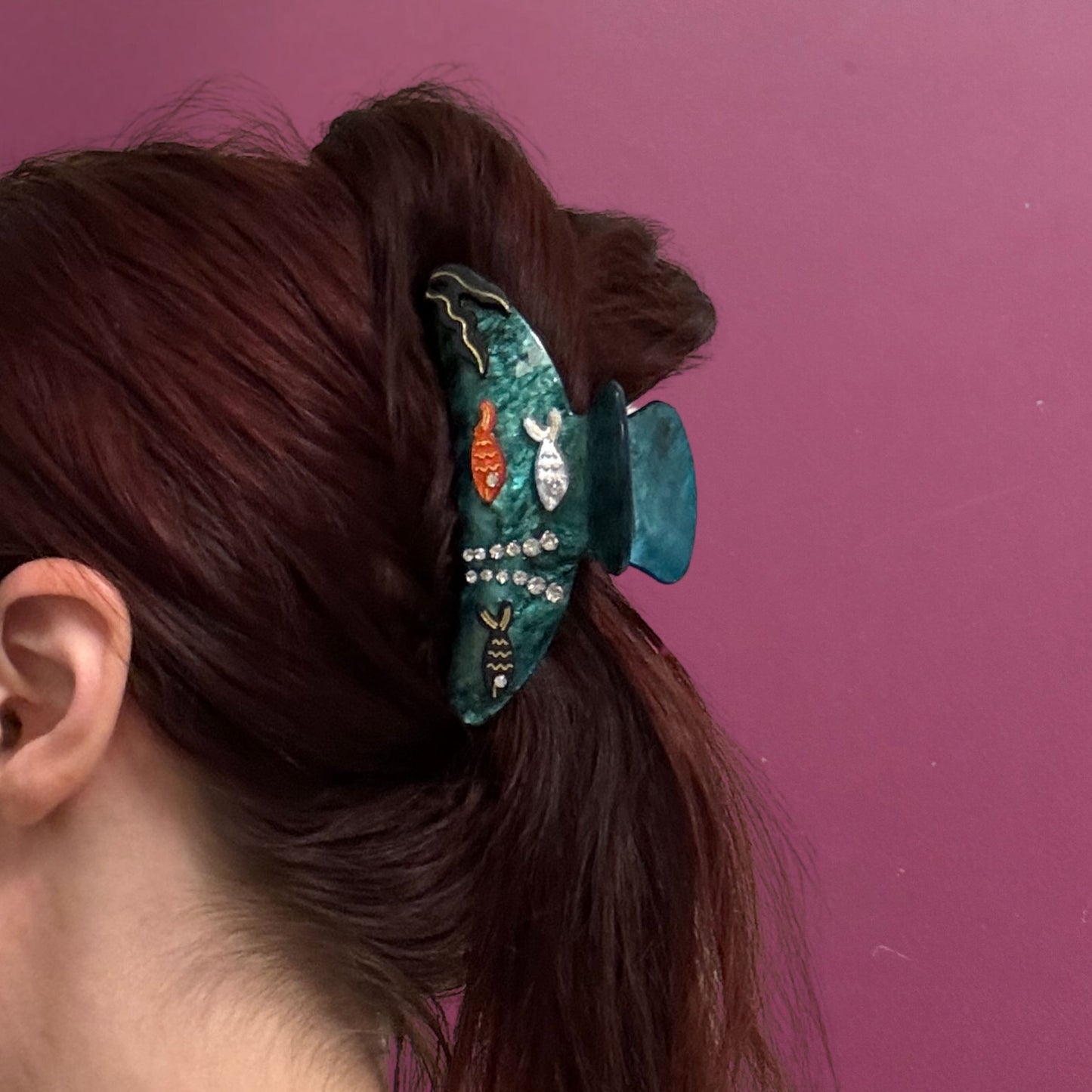 Velvet Claws Disco Goldfish Hair Claw Clip | Double-Sided Embellishment in Velvet Travel Bag