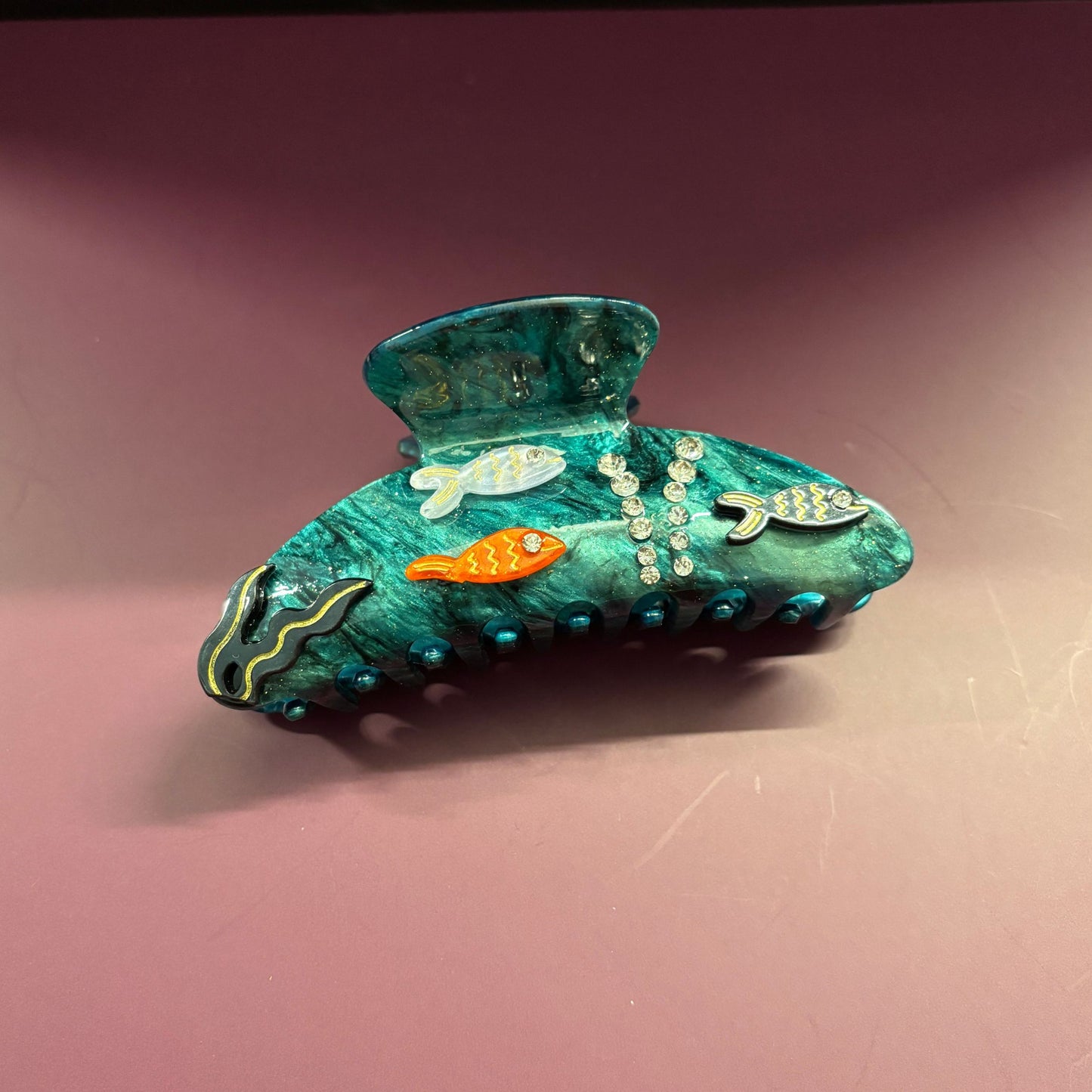 Velvet Claws Disco Goldfish Hair Claw Clip | Double-Sided Embellishment in Velvet Travel Bag