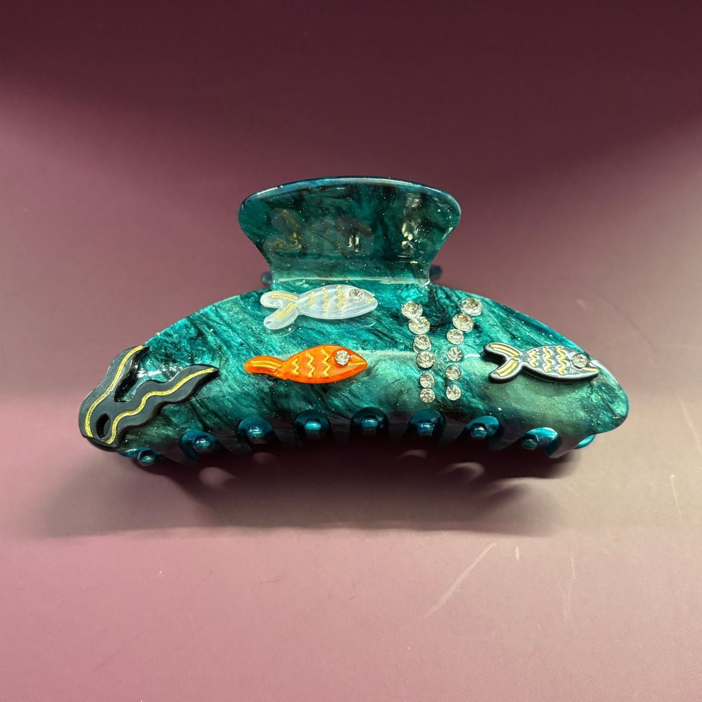 Velvet Claws Disco Goldfish Hair Claw Clip | Double-Sided Embellishment in Velvet Travel Bag