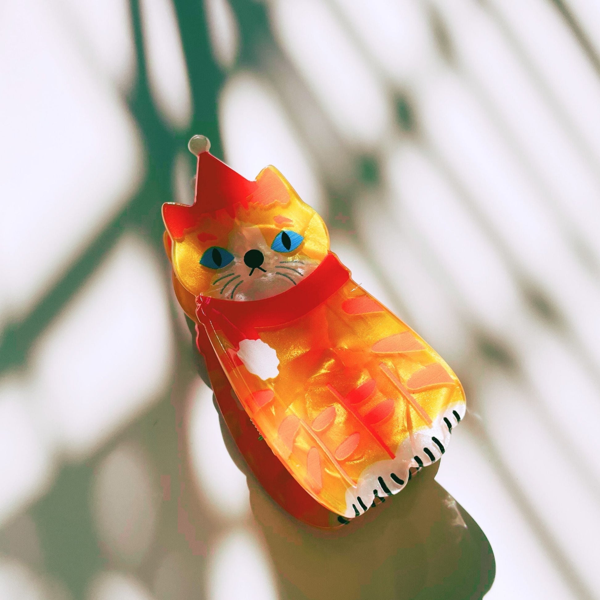 Velvet Claws Festive Orange Cat in a Lil Scarf Hair Claw | Claw Clip in Velvet Travel Bag