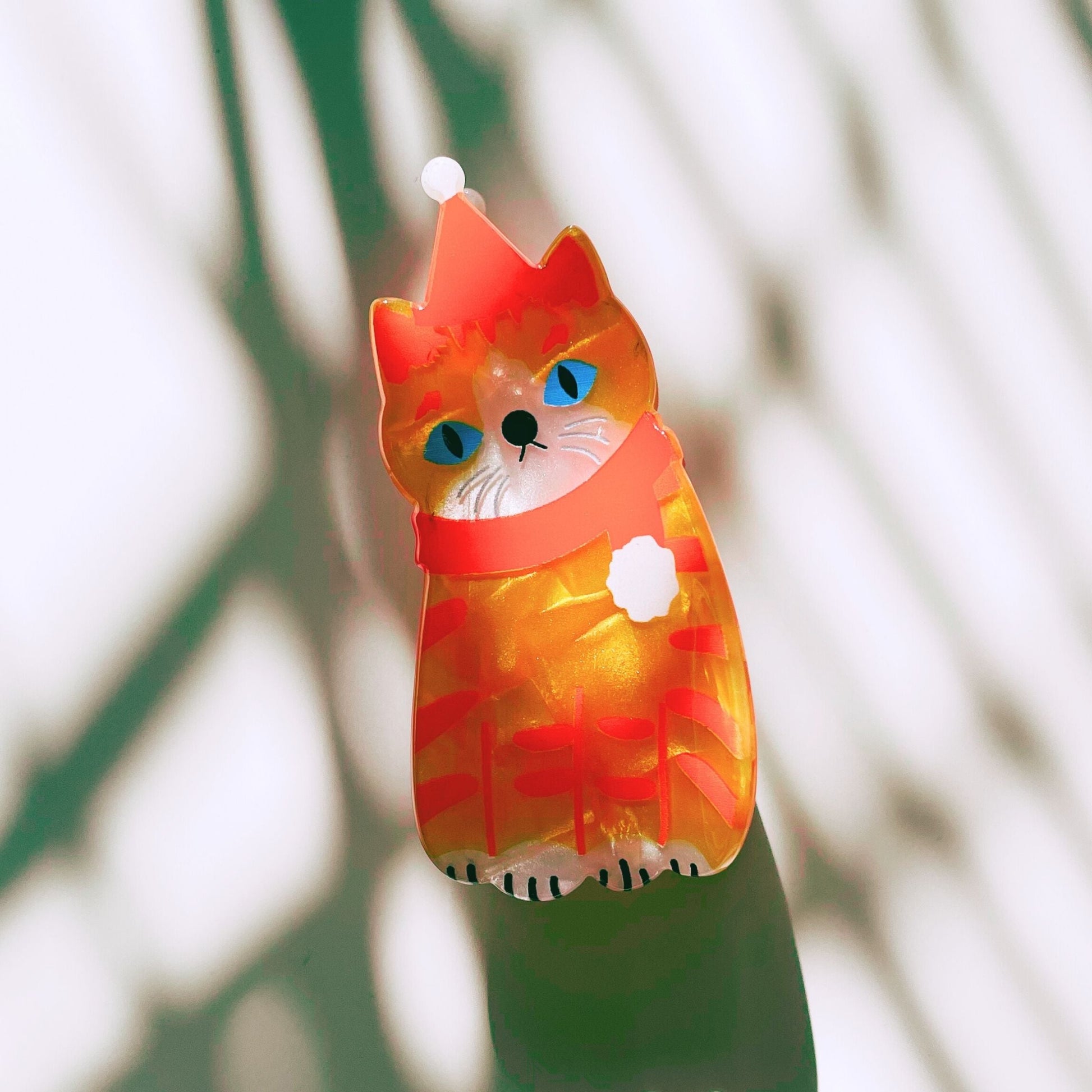 Velvet Claws Festive Orange Cat in a Lil Scarf Hair Claw | Claw Clip in Velvet Travel Bag