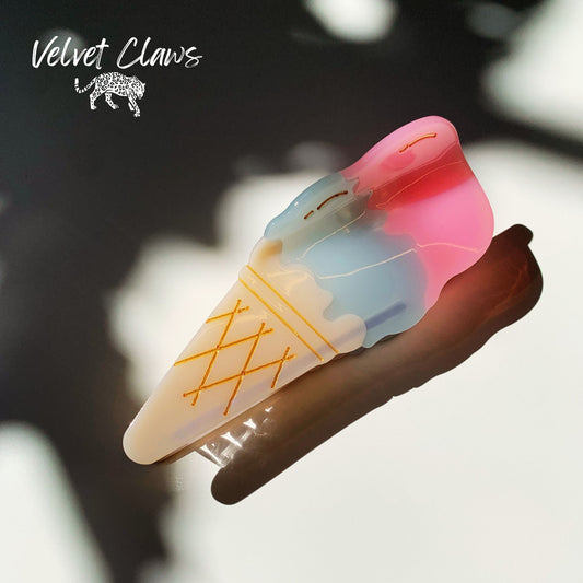 Velvet Claws Food Fun Hair Clip | Ice Cream Cone Triple Dip | Claw Clip in Velvet Travel Bag