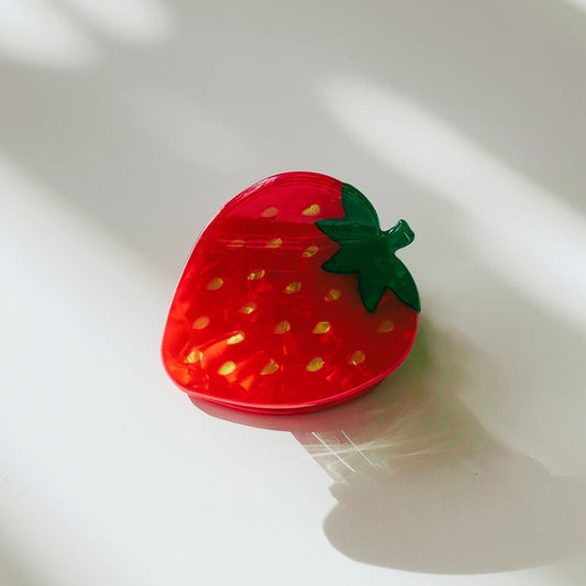 Velvet Claws Food Fun Mini Hair Clip | Juicy Strawberry | Claw Clip in Velvet Travel Bag