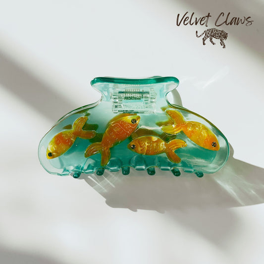 Velvet Claws Goldfish Hair Clip | School of Gold Fish | Claw Clip in Velvet Travel Bag