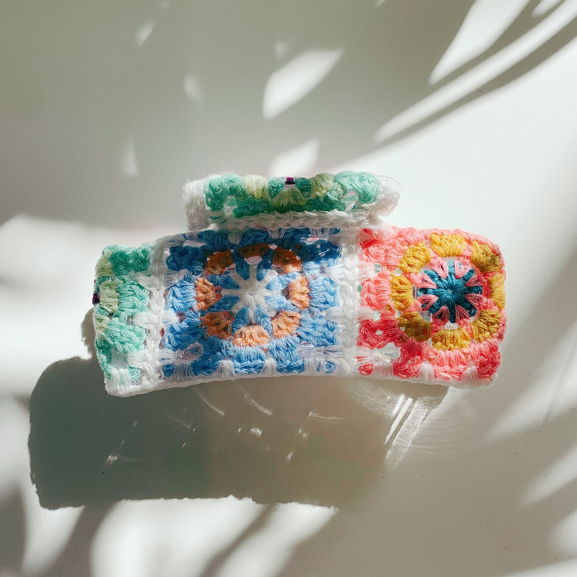 Velvet Claws Granny Square Crochet Covered Hair Claw | Claw Clip in Velvet Travel Bag