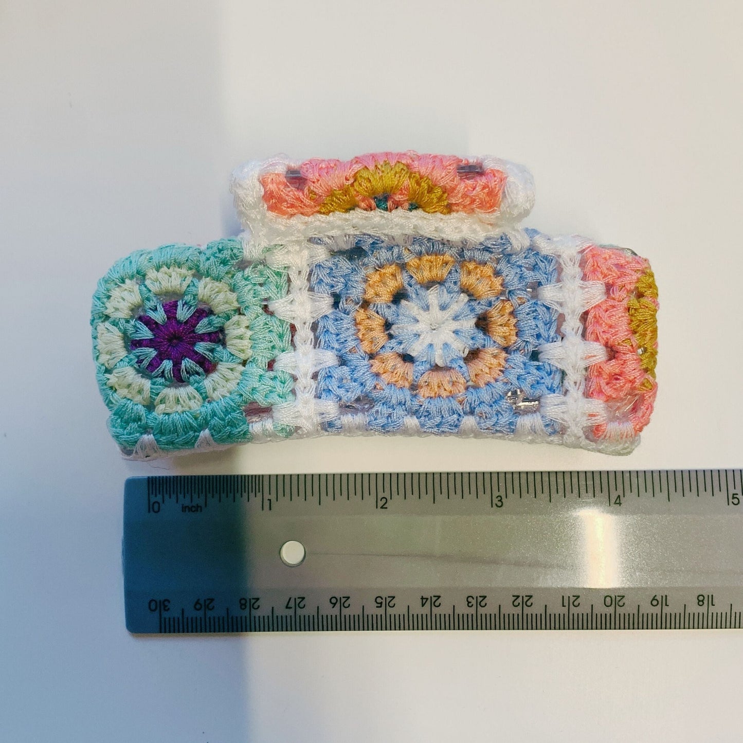 Velvet Claws Granny Square Crochet Covered Hair Claw | Claw Clip in Velvet Travel Bag