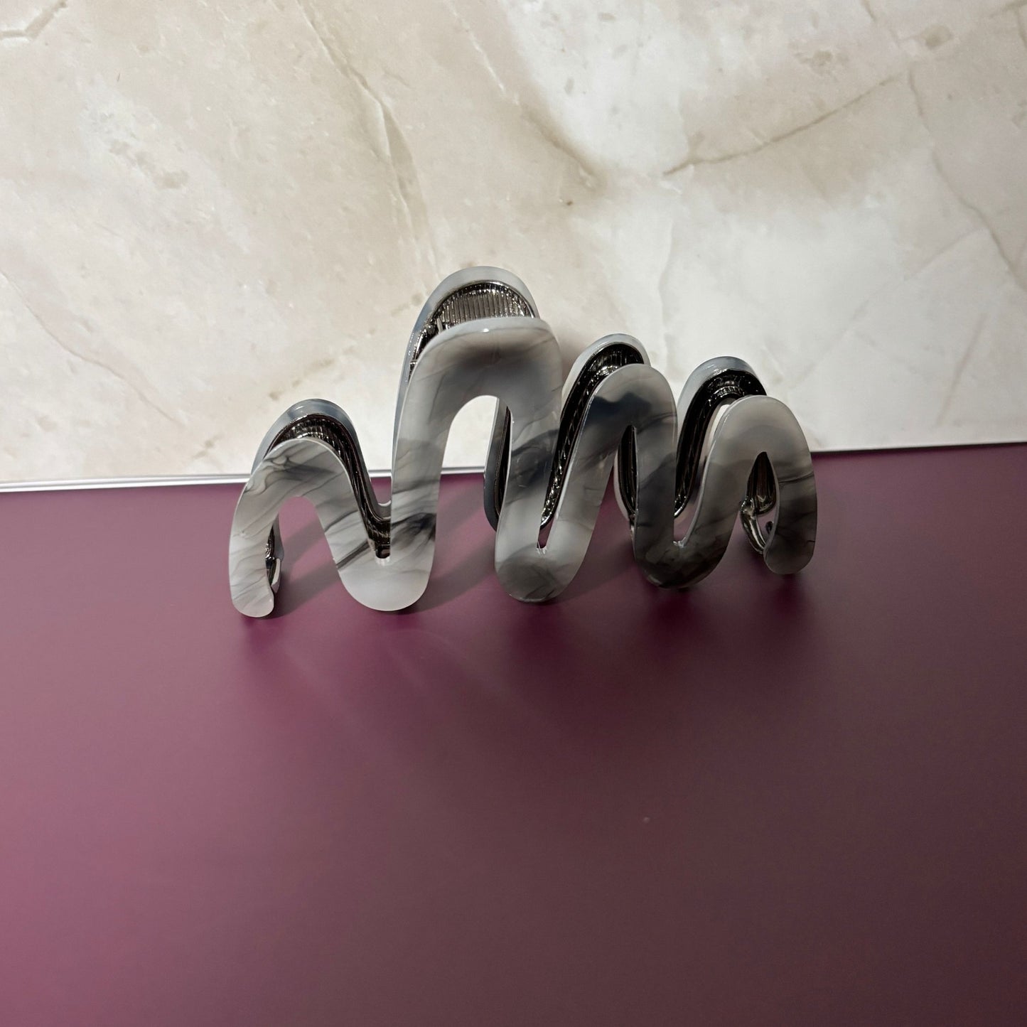 Velvet Claws Hair Clip | '80s Squiggle in Professional Marble | Claw Clip in Velvet Travel Bag