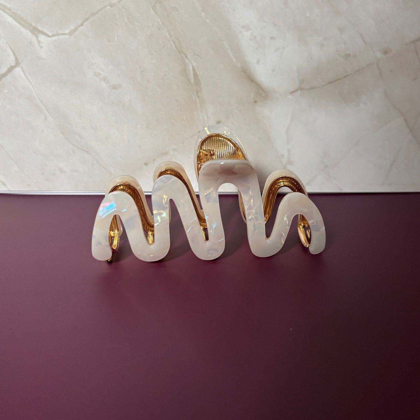 Velvet Claws Hair Clip | '80s Squiggle in Professional Opal | Claw Clip in Velvet Travel Bag