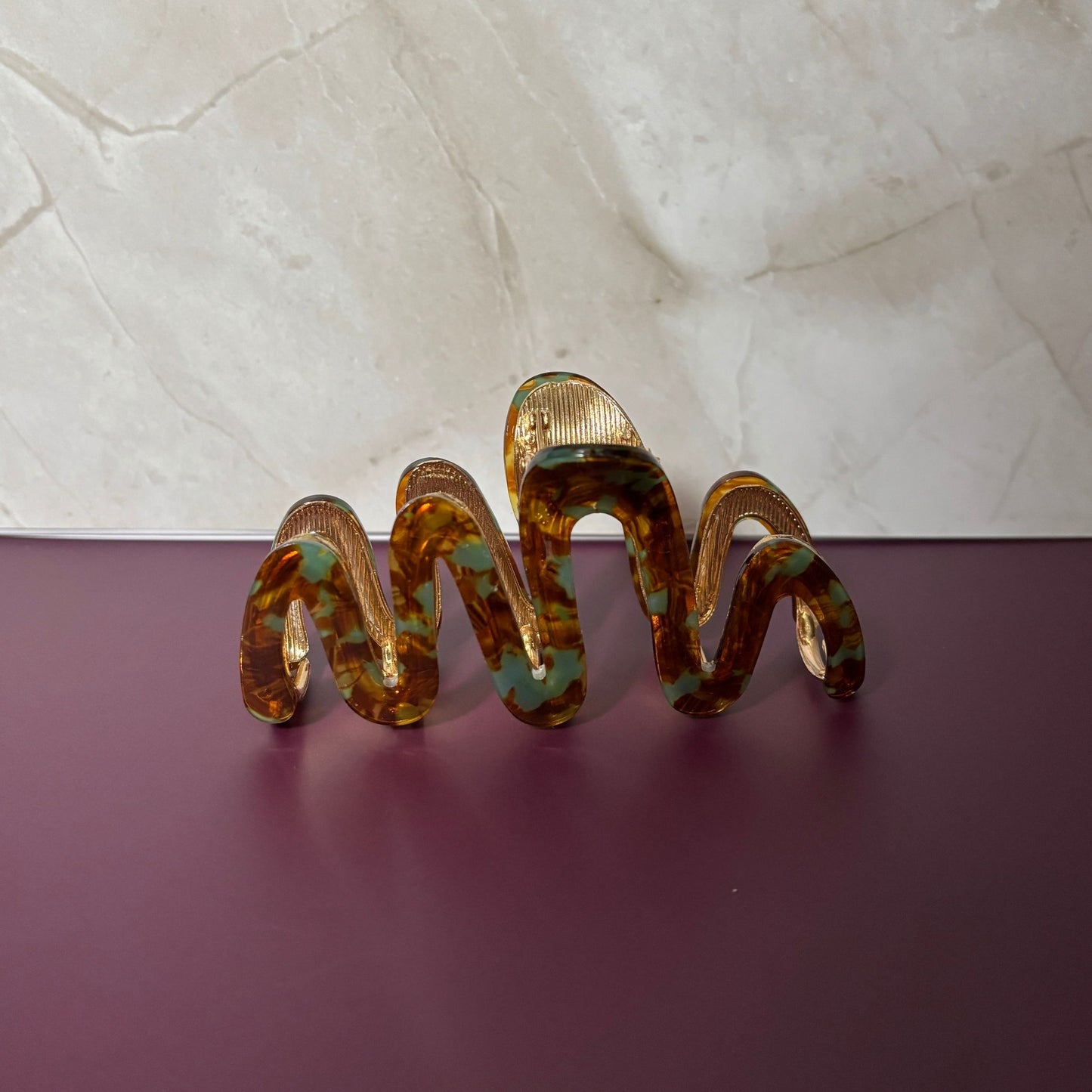 Velvet Claws Hair Clip | '80s Squiggle in Tortoise Sage | Claw Clip in Velvet Travel Bag