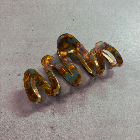 Velvet Claws Hair Clip | '80s Squiggle in Tortoise Sage | Claw Clip in Velvet Travel Bag