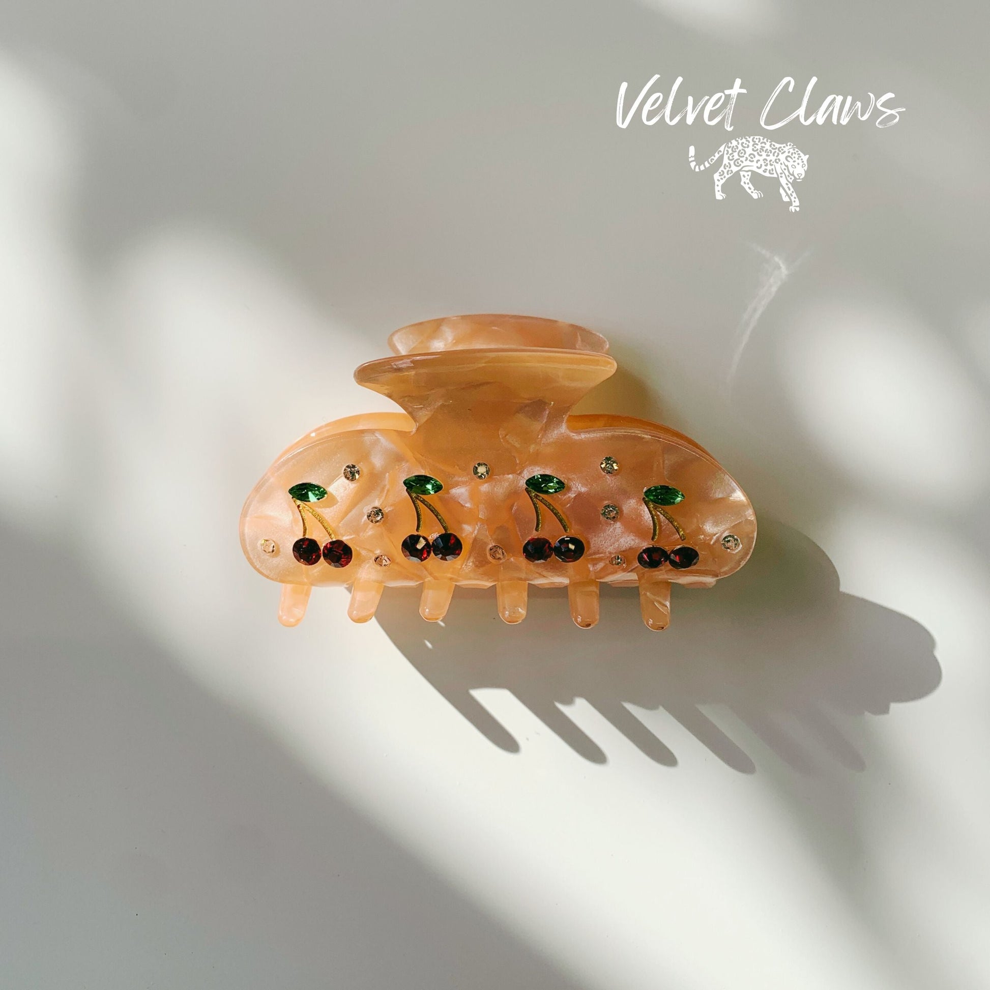 Velvet Claws Hair Clip | Cherries in Crystal Orange | Claw Clip in Velvet Travel Bag
