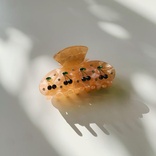 Velvet Claws Hair Clip | Cherries in Crystal Orange | Claw Clip in Velvet Travel Bag