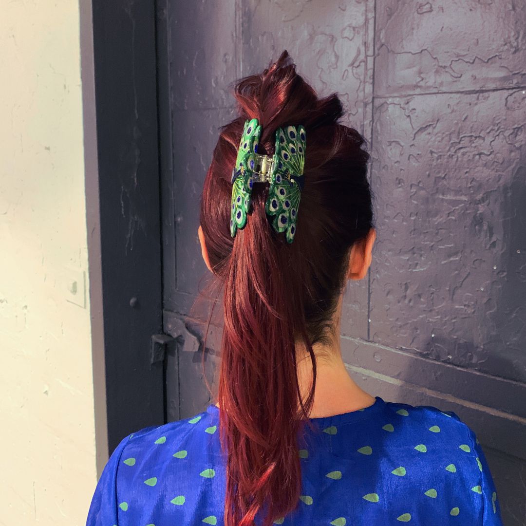 Velvet Claws Hair Clip | Gorgeous Peacock | Claw Clip in Velvet Travel Bag