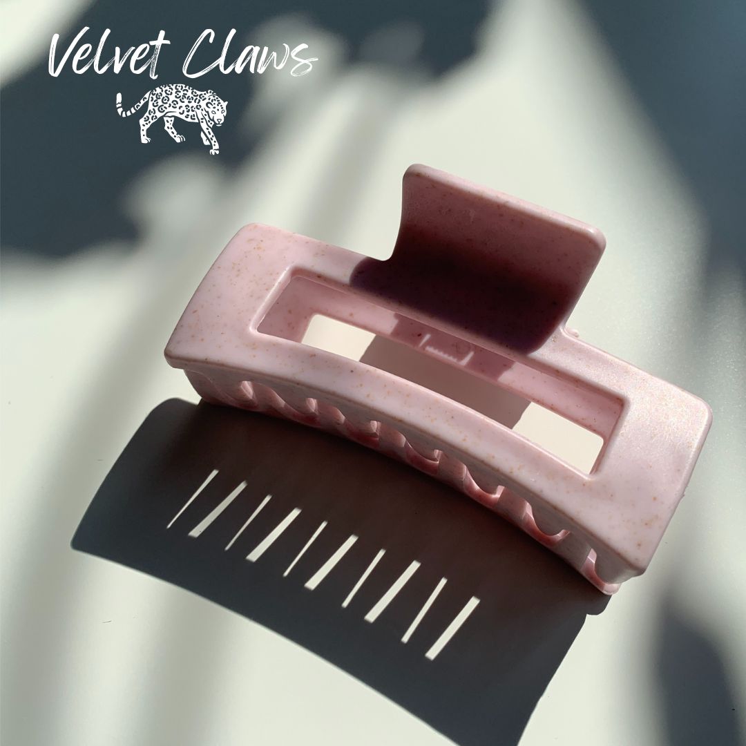 Velvet Claws Hair Clip | The Jada in Baby Pink Speckle | Claw Clip in Velvet Travel Bag