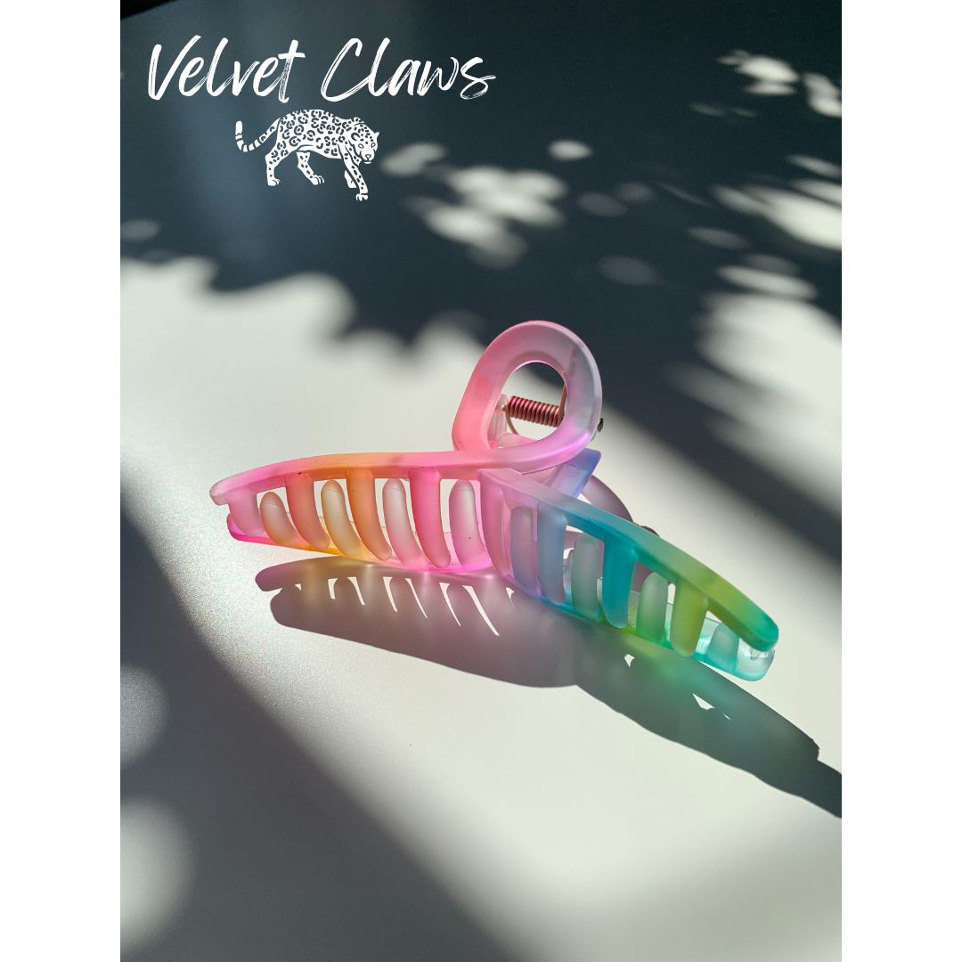 Velvet Claws Hair Clip | The Rainbow in Cursive | Claw Clip in Velvet Travel Bag