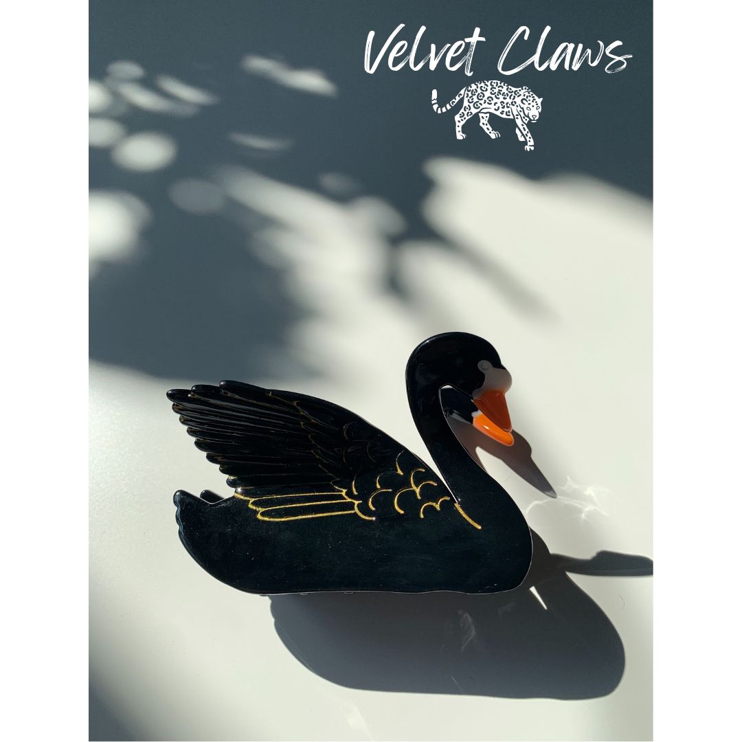 Velvet Claws Hair Clip | The Swan in Black | Claw Clip in Velvet Travel Bag