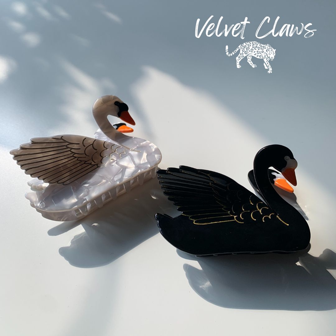 Velvet Claws Hair Clip | The Swan in White | Claw Clip in Velvet Travel Bag