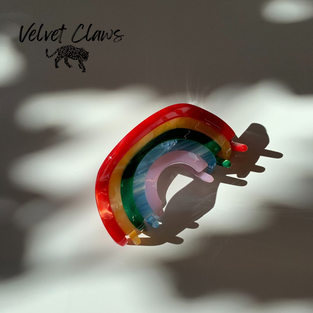 Velvet Claws Mini Hair Clip | Curvy Rainbow | Claw Clip in Velvet Travel Bag