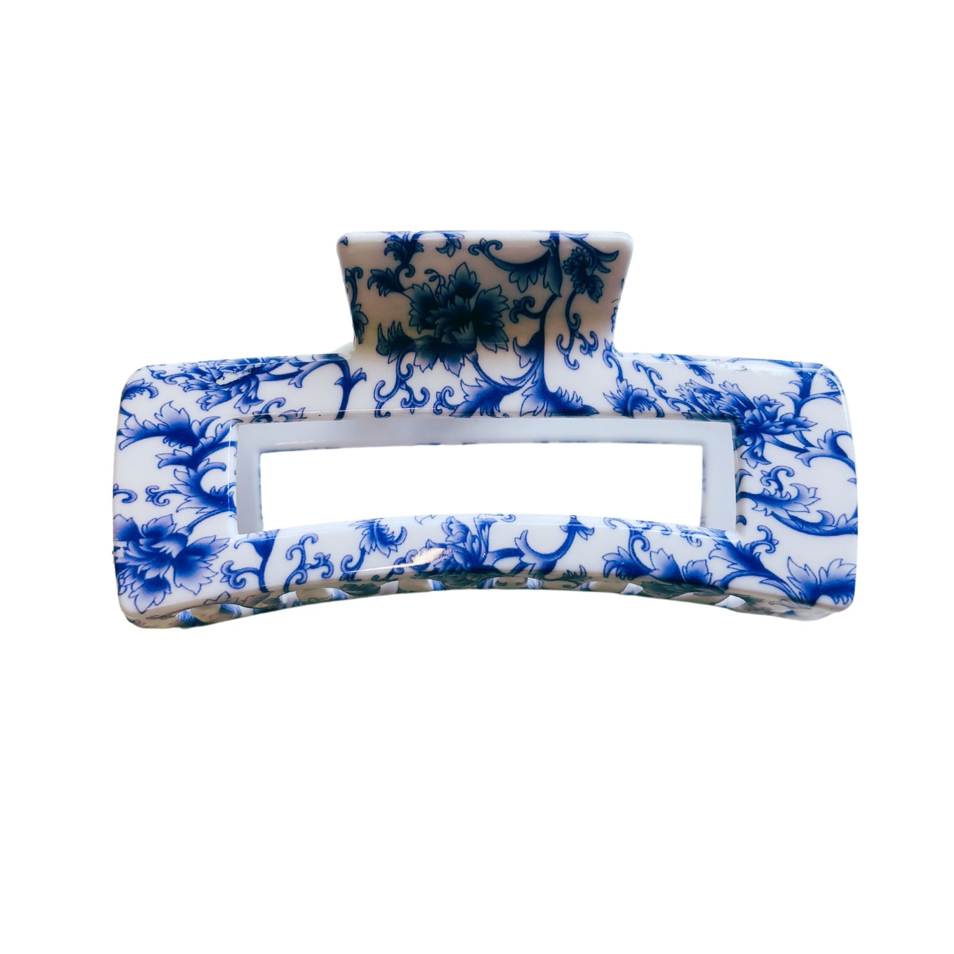 Velvet Claws Painted Pottery Blue Floral Hair Clip | Claw Clip in Velvet Travel Bag