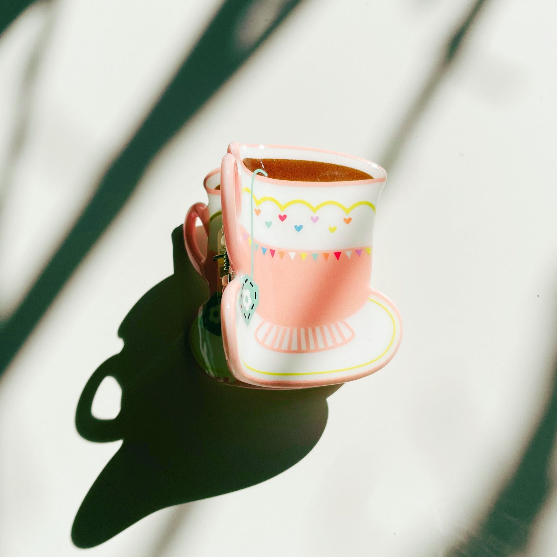 Velvet Claws Pink Tea Cup with Heart Hair Claw | Claw Clip