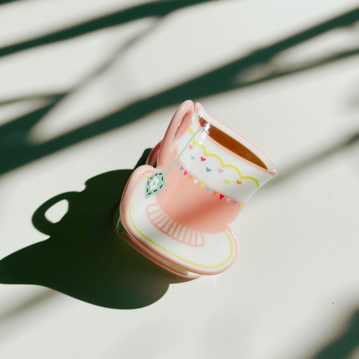 Velvet Claws Pink Tea Cup with Heart Hair Claw | Claw Clip