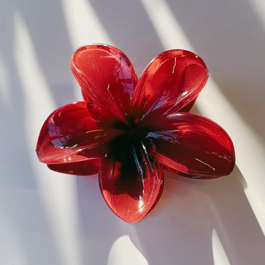 Velvet Claws Red Flower Hair Claw | Claw Clip in Velvet Travel Bag