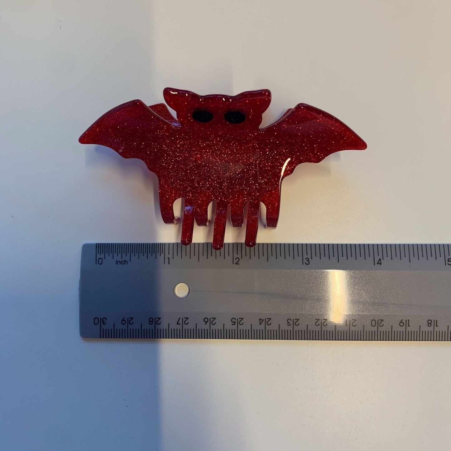 Velvet Claws Red Glitter Bat Mini Hair Claw | Claw Clip in Velvet Travel Bag